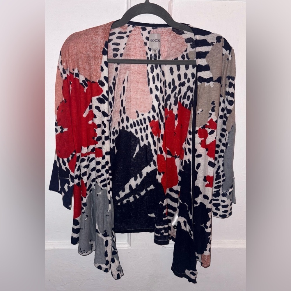 NIC+ZOE Art Scene 4 Way Linen-Blend Red and Blue Cardigan Size XS - Picture 4 of 8